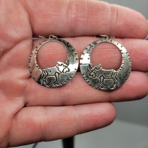 Sterling Silver Plated Artisan Moose dangle Earrings